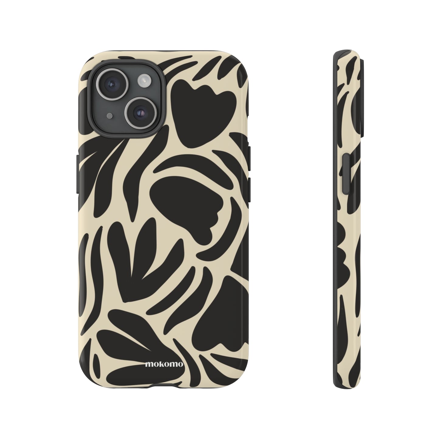 Black floral design on iPhone case with white background