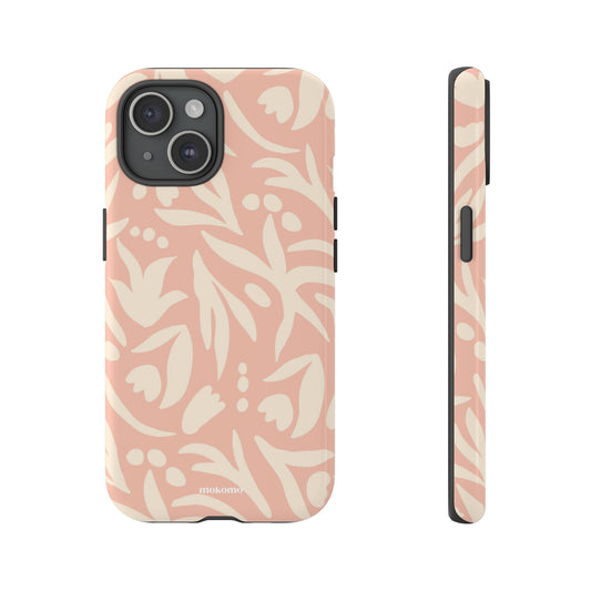 Pastel pink iPhone case design with floral elements 
